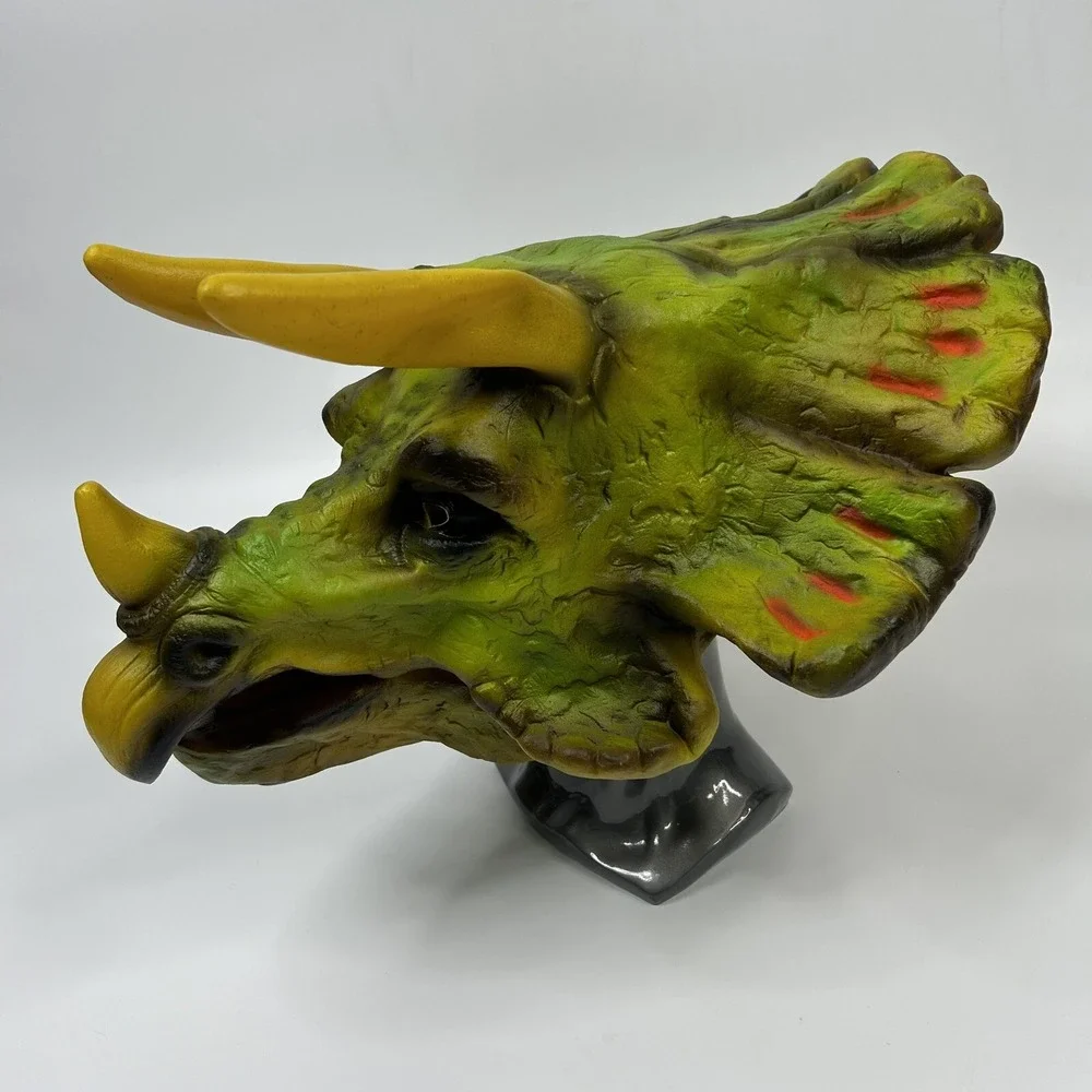 Cesar DINOSAUR TRICERATOPS Vintage 1987 Vinyl Mask Green EUC Halloween‎